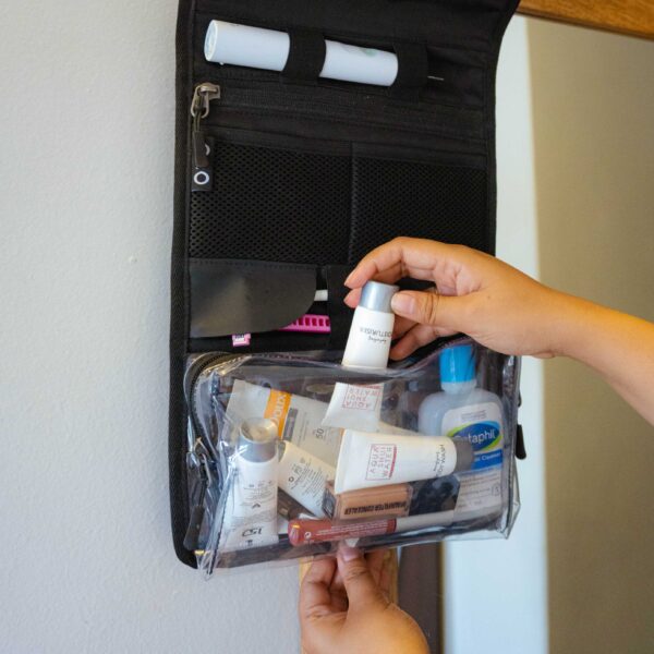 Taking out product from OTG toiletry pouch