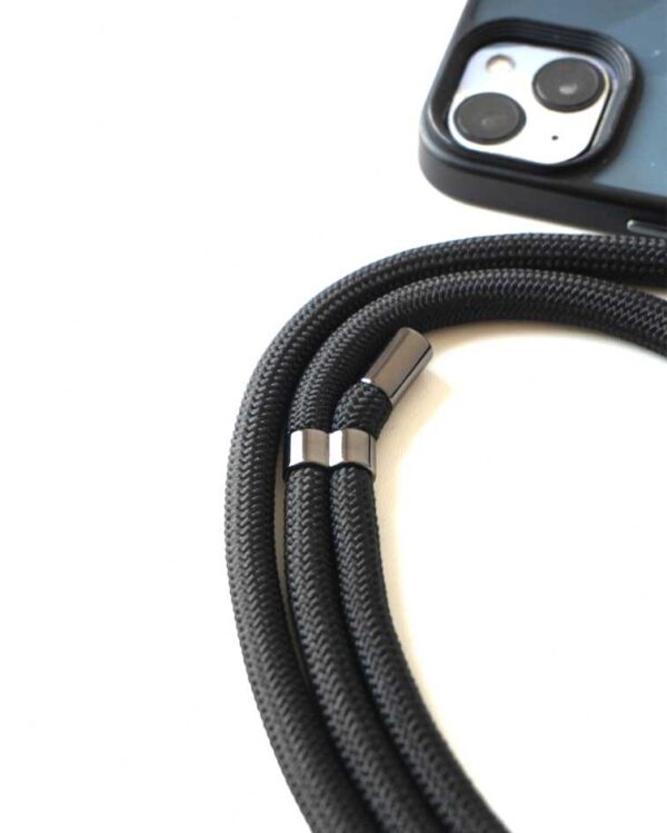 Black phone lanyard with focus on adjustable loop